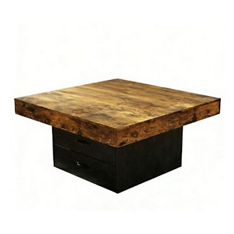CEWOR Square Coffee Table with LED Lights & 2 Drawers, Modern Farmhouse Table for Living Room