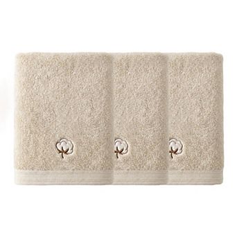 3 Pack Cotton Hand Towels Soft Absorbent Terry Towels with Embroidered Detail