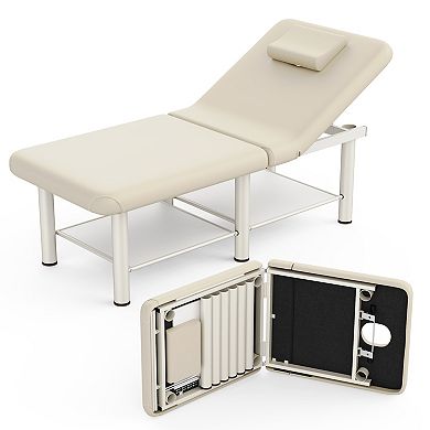 CEWOR Portable Foldable Massage Table - Adjustable Back, Metal Frame, 6 Circular Legs, Segmented