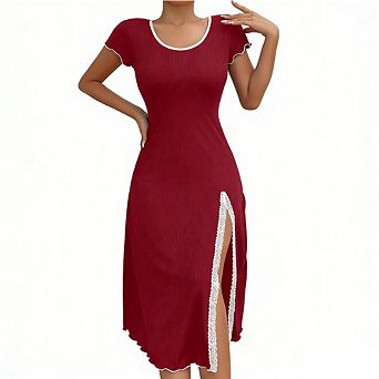 Women' Summer Midi Dress Side Split Short Sleeve Dress Casual & Daily Wear