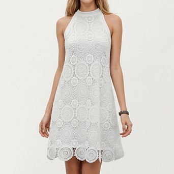 Halter Neck Lace A Line Dress with Scalloped Hem Detail