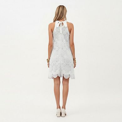 Halter Neck Lace A Line Dress with Scalloped Hem Detail