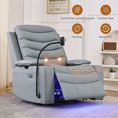 CEWOR Power Swivel Recliner with Heated Lumbar Support, Smart Temperature Cup Holder Adjustable Arms