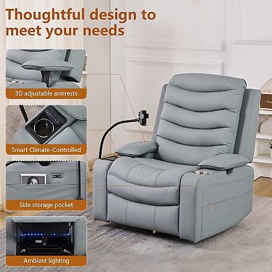CEWOR Power Swivel Recliner with Heated Lumbar Support, Smart Temperature Cup Holder Adjustable Arms
