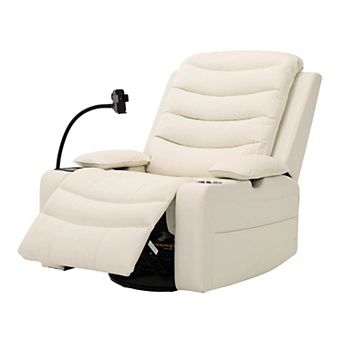CEWOR Power Swivel Recliner Chair with Heat, Smart Cup Holder & Adjustable Arms,PU Leather