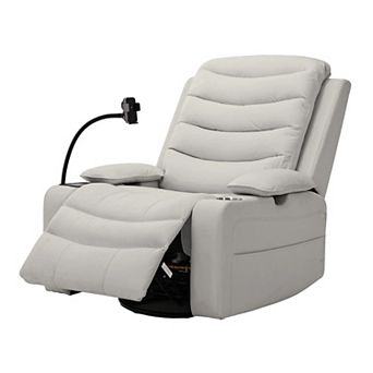 CEWOR Power Swivel Recliner Chair with Heat, Smart Cup Holder & Adjustable Arms,PU Leather