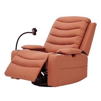 CEWOR Power Swivel Recliner Chair with Heat, Smart Cup Holder & Adjustable Arms,PU Leather