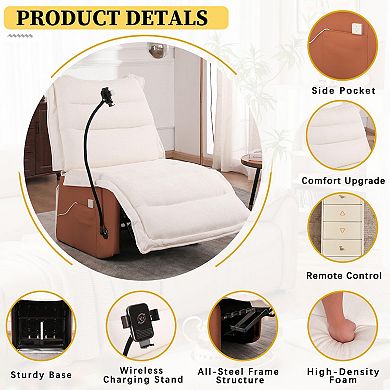 CEWOR Electric Recliner with Wireless Charging Holder & Remote Control Adjustment, Chenille Fabric