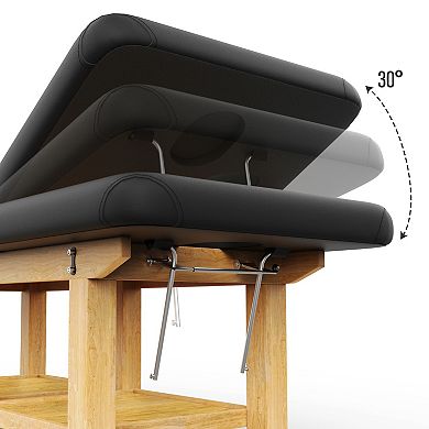 6-Legged Beechwood Massage Table - Facial Bed with Chest Opening, Black PU Leather for Spa Salon
