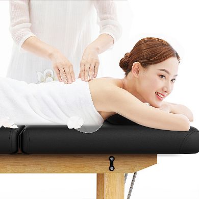 6-Legged Beechwood Massage Table - Facial Bed with Chest Opening, Black PU Leather for Spa Salon