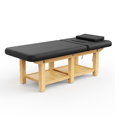 6-Legged Beechwood Massage Table - Facial Bed with Chest Opening, Black PU Leather for Spa Salon