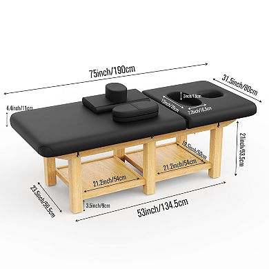 6-Legged Beechwood Massage Table - Facial Bed with Chest Opening, Black PU Leather for Spa Salon