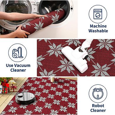 Christmas Area Rug Non Slip Low Pile Machine Washable Carpet for Holiday Decor Geometric Rugs
