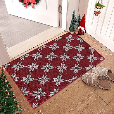 Christmas Area Rug Non Slip Low Pile Machine Washable Carpet for Holiday Decor Geometric Rugs
