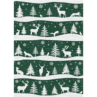 Christmas Rugs with Xmas Tree Reindeer Snowflake for Holiday Decor, Non Slip Low Pile Washable Rug