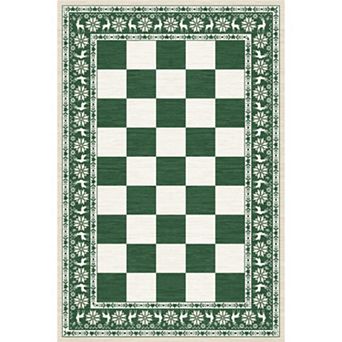 Washable Rug for Christmas Decor, Non Slip Carpet, Checkered Soft Low Pile Christmas Rug for Bedroom
