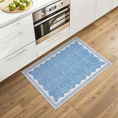 Solid Area Rugs,Ultra-Soft Scalloped Bedroom Rug Non-Slip Washable Modern Throw Rugs Stain-Resistant
