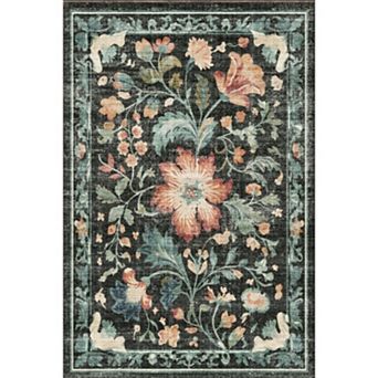 Modern Washable Folding Floral Print Rug, Soft Washable Non - Slip Backing for Living Room Bedroom