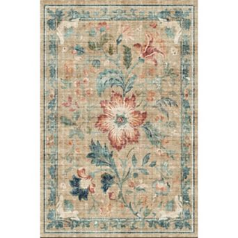 Modern Washable Folding Floral Print Rug, Soft Washable Non - Slip Backing for Living Room Bedroom