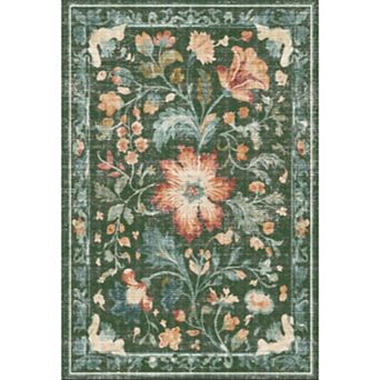 Modern Washable Folding Floral Print Rug, Soft Washable Non - Slip Backing for Living Room Bedroom