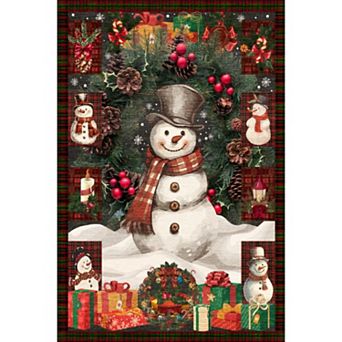 Christmas Snowman Washable Non Slip Area Rug, Christmas Decorations Rugs, Low Pile Throw Rug Carpet