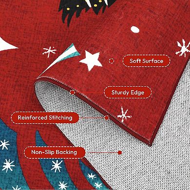 Christmas Rugs with Tree Pattern for Holiday Decor, Non Slip Low Pile Washable Rug for Dining Room