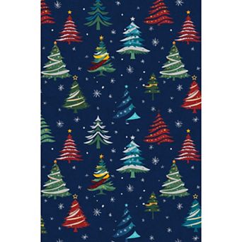 Christmas Rugs with Tree Pattern for Holiday Decor, Non Slip Low Pile Washable Rug for Dining Room