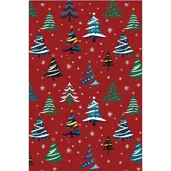 Christmas Rugs with Tree Pattern for Holiday Decor, Non Slip Low Pile Washable Rug for Dining Room