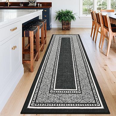 Modern Neutral Bordered Area Rugs, Soft Washable Non Slip Solid Geometric Large Throw Carpet