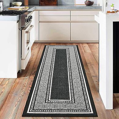 Modern Neutral Bordered Area Rugs, Soft Washable Non Slip Solid Geometric Large Throw Carpet