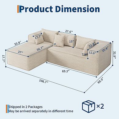 Modular Sectional Couches for Living Room, Deep Seat, 106.7 in Modular L-Shape Sofa with Chaise