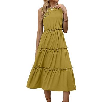 Womens Sleeveless Halter Neck Flowy Midi Sundress Casual Spring Beach Vacation Summer Dress