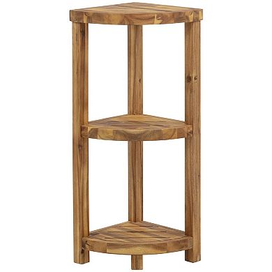 eHemco 3 Tier Solid Hardwood Bathroom Corner Shelf, Natural Oiled Finish