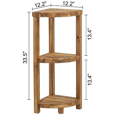 eHemco 3 Tier Solid Hardwood Bathroom Corner Shelf, Natural Oiled Finish