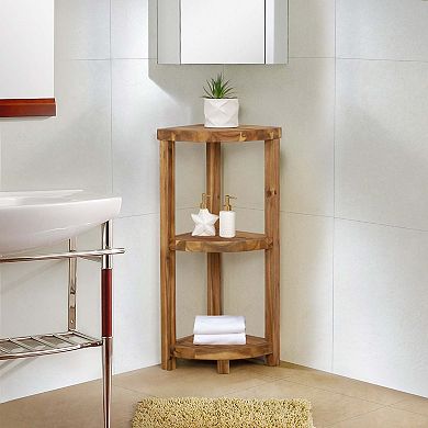 eHemco 3 Tier Solid Hardwood Bathroom Corner Shelf, Natural Oiled Finish