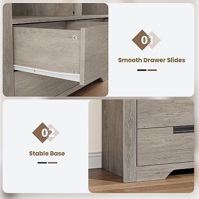 Double Wide Bookcases with Drawers Freestanding Bookshelf