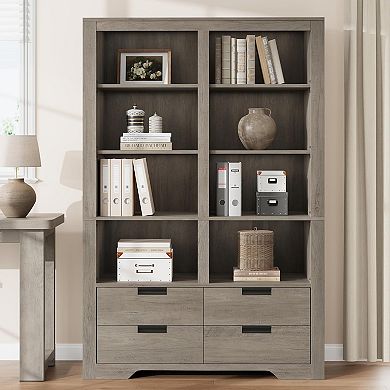 Double Wide Bookcases with Drawers Freestanding Bookshelf