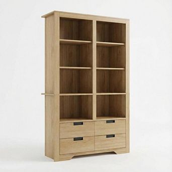 Double Wide Bookcases with Drawers Freestanding Bookshelf