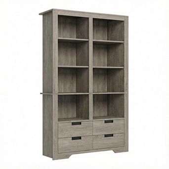 Double Wide Bookcases with Drawers Freestanding Bookshelf