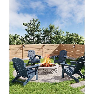 Folding Adirondack Chairs, HDPE Wood Texture Chairs for Patio Garden Pool Beach, 380lbs Capacity