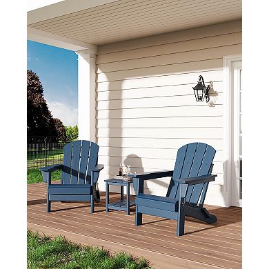 Folding Adirondack Chairs, HDPE Wood Texture Chairs for Patio Garden Pool Beach, 380lbs Capacity