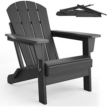 Folding Adirondack Chairs, HDPE Wood Texture Chairs for Patio Garden Pool Beach, 380lbs Capacity