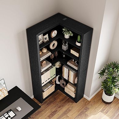 Farmhouse Tall Corner Bookshelf L-Shaped Bookshelf Modern Industrial Display Storage Shelves