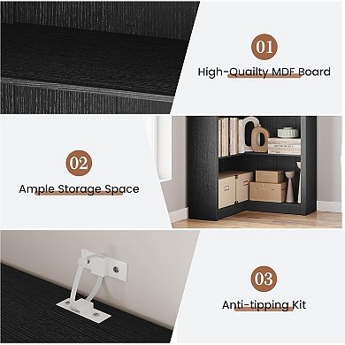 Farmhouse Tall Corner Bookshelf L-Shaped Bookshelf Modern Industrial Display Storage Shelves