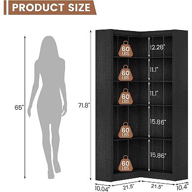 Farmhouse Tall Corner Bookshelf L-Shaped Bookshelf Modern Industrial Display Storage Shelves
