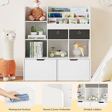 Toy Storage Organizer Kids Bookshelf Drawers Modern Bookcase Cubbies Floor Storage Cabinet
