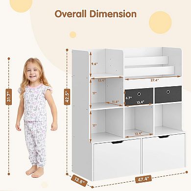 Toy Storage Organizer Kids Bookshelf Drawers Modern Bookcase Cubbies Floor Storage Cabinet