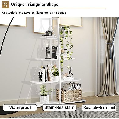 Ladder Bookshelf a-Shaped Corner Shelf Stand Free Standing Bookcase Shelf Storage Rack Organizer