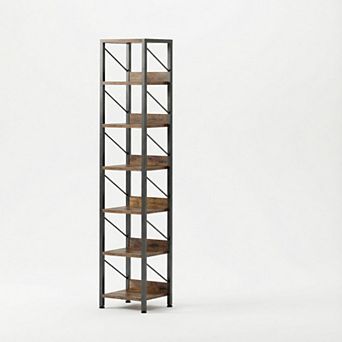 Bookshelf Narrow Bookcase Tall Skinny Storage Rack Shelf Standing Bookshelves Metal Frame