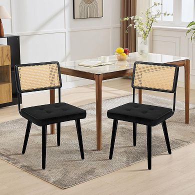 Rattan Dining Chairs Set of 2, Upholstered Cane Backrest Chairs for Kitchen Dining Room Restaurant